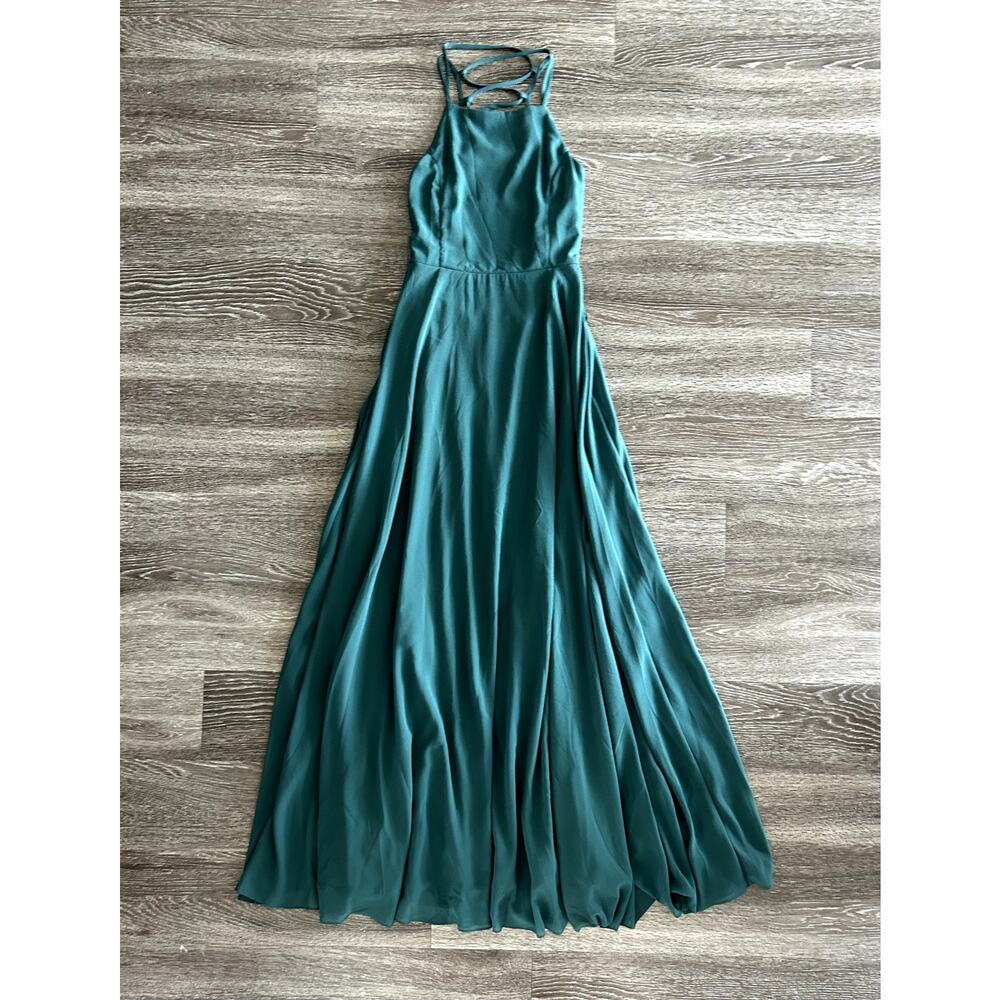Lulus Strappy To Be Here Forest Green Lace-Up Maxi Dress Size Medium Formal Gown - Picture 3 of 16